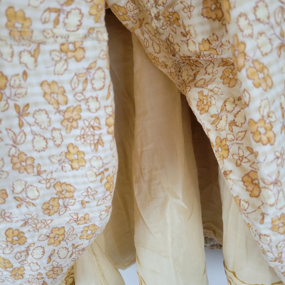Madewell Yellow Floral Tiered Mini Dress Puff Sleeve Lace V-Neck Pockets Med - Picture 8 of 10